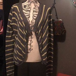 Grey & Yellow Striped Hollister Cardigan